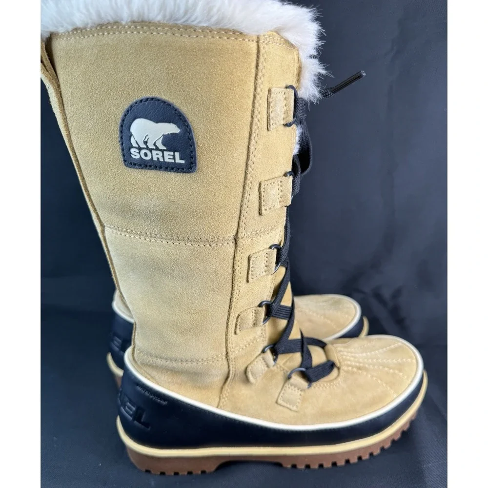 Women's Sorel Tivoli High II Winter Boots Tan Suede Black Rubber Lower U.S. 7.5